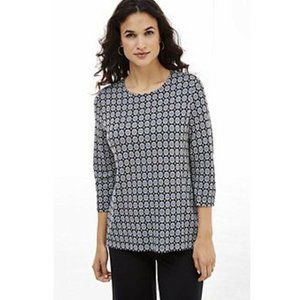 New J Jill Wearever Jacquard Ballet Sleeve Top PETITE Size XS